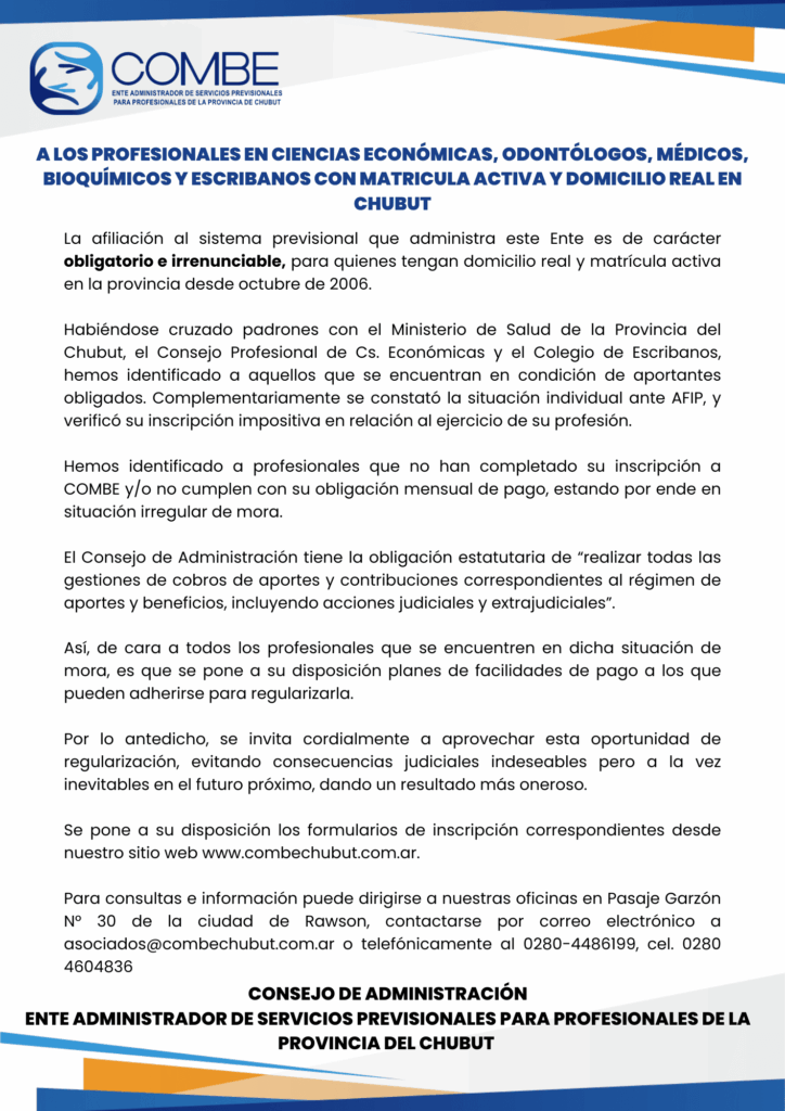 🟦 Regularización de Aportes Previsionales Obligatorios – COMBE